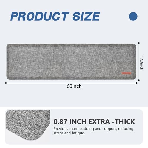 Anti Slip 7/8 inchs Anti Fatigue Kitchen Floor Mat, Ergonomic Comfort Standing Mat, Waterproof Kitchen Runner for Home, Kitchen, Office, Laundry, Garage (Light Gray, 17.3" x 60" -0.87") - size: 60"L x 17"W x 0.9"Th