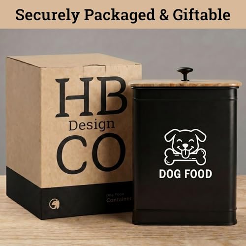 Metal Dog Food Container 5-7lb, 25 Cup w/ Airtight Bamboo Lid, Metal Handle | Pet Jar For Dogs up to 50lbs, Airtight Bamboo Lid, Sturdy Comfortable Metal Handle, Powder Coated Iron, Kibble Storage Bin - color: Black: Dog Face