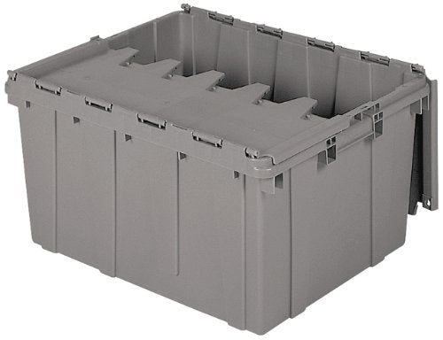 Akro-Mils 39175 Industrial Plastic Storage Tote with Hinged Attached Lid, (21.5-Inch L by 15-Inch W by 17-Inch H), Gray, (4-Pack) - size: 17.2 Gallons (4 Pack)