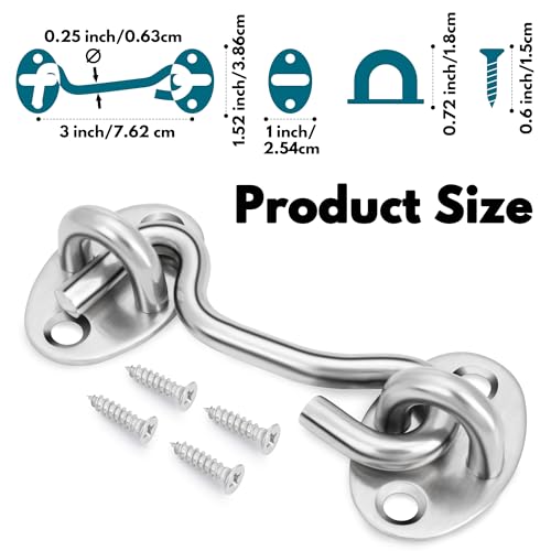Rainspire (2 Pack) 3 Inch Privacy Hook and Eye Latch for Barn Door, Stainless Steel Gate Latch Barn Door Lock Cabin Hooks for Gate Shutters Window Slide Barn Shed Cabinet Bathroom, Silver - color: Silver, size: 3 Inch