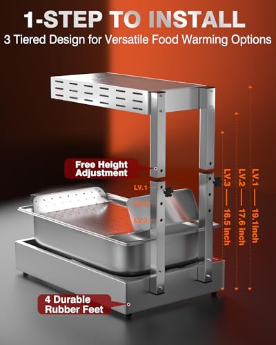 PYY French Fry Warmer - Update Commercial Food Heat Lamp Fry Dump Station Chip Warmer Food Warmer Adjustable Height 7.9"-11" Temp 86°F-156°F Countertop Freestanding for Restaurant Buffet - size: 10L Adjust Height