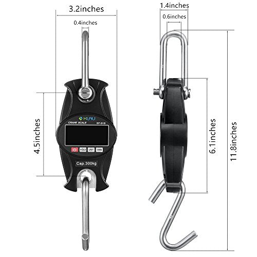 Klau SF-918 Digital Hanging Crane Scale, Black, 300 Kg / 600 lb | High Precision Sensor, Heavy Duty, For Home Factory Hunting - color: Black
