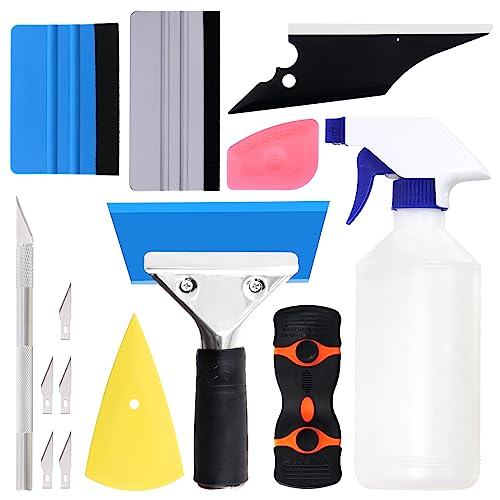 Swpeet 14Pcs Wallpaper Smoothing Tool Assorment Kit, Squeegee Scraper, Carving Knife with Blades, Tint Removal Blade and 500ML Spray Bottle for Stick Wallpaper Car Wrap Vinyl Window Tint Glass Film - color: N3