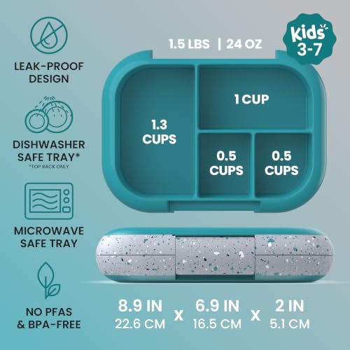 Bentgo Chill Kids 4-Compartment Bento Box Leakproof Lunch Box | Built-In Ice Pack, 3.3 Cup Capacity, BPA-Free, Microwave & Dishwasher Safe Tray, Ideal for Ages 3–7 (Truly Teal) - color: Confetti Edition - Truly Teal