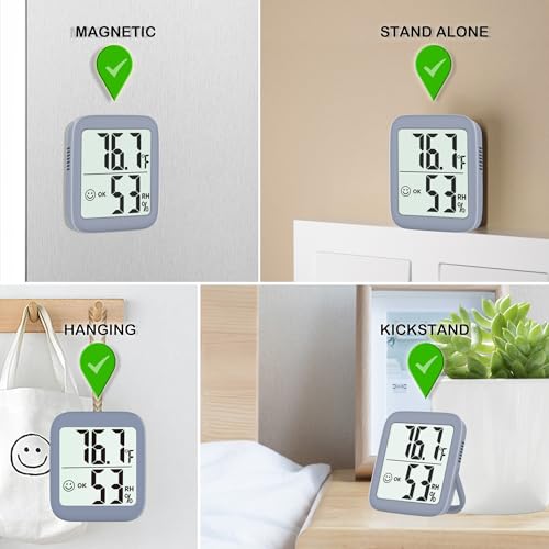 Antonki 2 Pack Room Thermometer Indoor Hygrometer | Monitor Temperature & Humidity, Accurate, Fast Read, Easy To View, Magnetic/Kickstand/Hanging, ℉/℃, w/ Battery, Compact - color: 2 Pcs* Space Grey