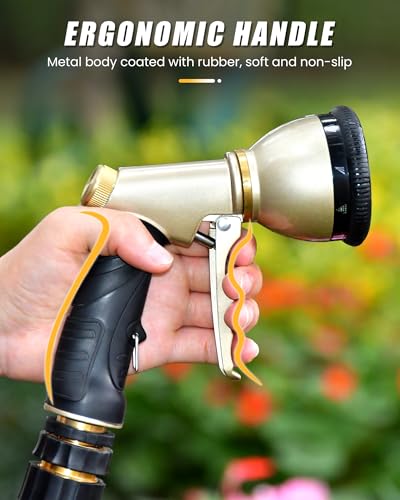 RAINPOINT Garden Hose Nozzle, Hose Sprayer Nozzle with 9 Spray Patterns, High Pressure Water Hose Nozzle Heavy Duty Metal Hand Sprayer, Watering Plants and Lawn, Car Washing, Pet Showering