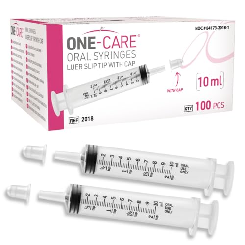 ONE-CARE 10ml Oral Syringe w/Cap, Slip Tip Liquid Dispensers, 100/Box | Precise Dosing, Infants-Oral Feed, Accurate Graduation, Individually Wrapped, Food-Grade Plastic, Adult & Pet - size: 10 ml Black Scale