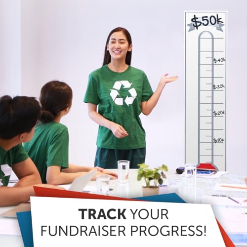 Fundraising Goal Thermometer Chart - 11" x 48", Reusable, Dry Erase Goal Tracker - Great for Schools, Churches, Offices & Charities - color: White