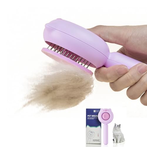 Cat Brush Dog brushes with Release Button for Shedding Grooming, fit for Long or Medium Haired Cats, Lightweight Skin Friendly Pet Brush Hair Removal Comb Brushes for Kitten - color: Pink