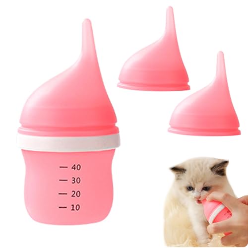 Kitten Bottles for Nursing,Puppy Bottles for Nursing Puppy Milk, Anti-Choking Puppy Feeder Design, with 2 Extra Replaceable Silicone Nipples for Convenient Replacement (Pink) - color: Pink