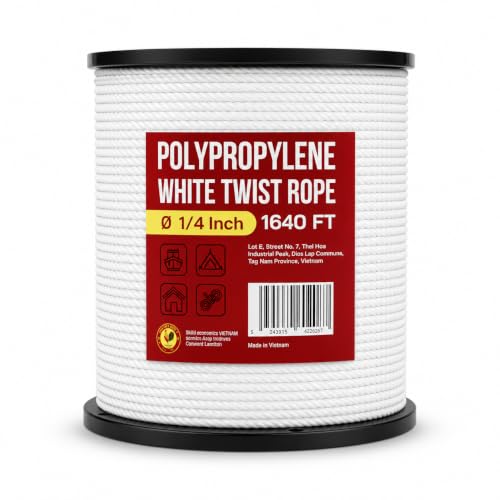 Heavy Duty PP/Polyester/Nylon Rope on Spool, White, 1/4inX1640FT | Weather-Resistant & Waterproof, For Pool, Marine, Camping, Household Use, Construction & Rigging Applications - color: White, size: 1/4in X 1640FT