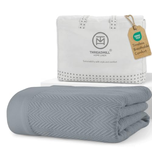 Threadmill Luxury 100% Cotton Twin Herringbone Blanket, Scottish Grey | All-Season Thermal Throw Blanket, Soft & Breathable, Cozy Moisture-Wicking, OEKO-TEX Certified, Machine Washable, 68x92 in - color: Scottish Grey, size: Twin (68" x 92")
