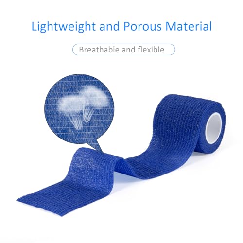24Pcs Self Adherent Cohesive Bandages Wrap Self Adhesive 2 in Blue | Self Adherent Bandages Wrap First Aid Self Adhesive Bandage Elastic Sports Athletic Tape Wrist Ankle Pet Vet Wrap Grip Cover - color: Blue, size: 24Pcs