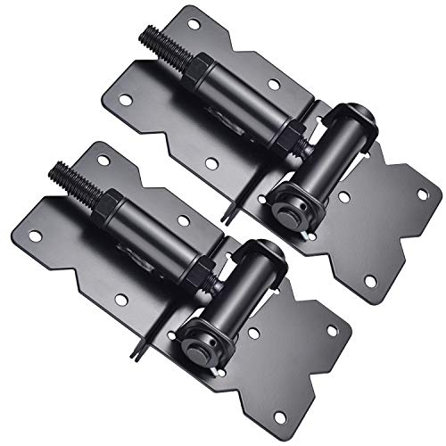 Self Closing Gate Hinges Heavy Duty, 90 Degree Adjustable, 2 Pcs | Heavy duty gate hinges fence hinges for Wooden/Vinyl/PVC Fences, with installation screws and swing adjuster tool, black - color: Black(1pcs)