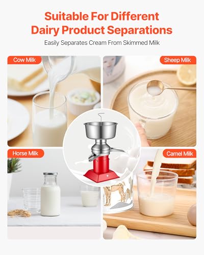 VEVOR Electric Milk Cream Separator, 60L/H Output 10500RPM Milk Cream Centrifugal Separator, 304 Stainless Steel Goat Cow Milk Skimmer Separating Machine with 4.5L Bowl Capacity (40W, 100-240V) - size: Square Base