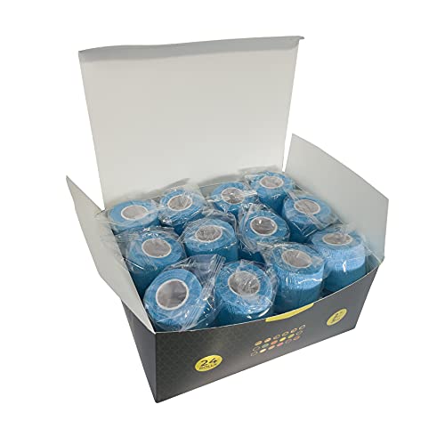 (24-Pack) 2” x 15 FT Disposable Cohesive Bandage Tattoo Grip Tape Wrap Self Adhesive Elastic Non Woven Bandage Cohesive Wrap Self Adherent Wrap for Pets and for Sports (Light Blue) - color: Light Blue
