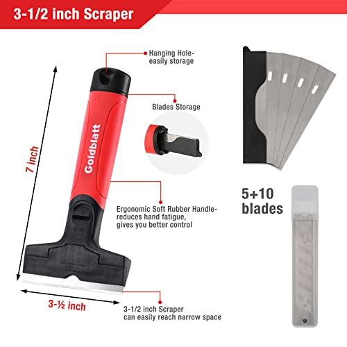 Goldblatt 2 Pieces Glass Scraper Set with 20pcs Blades, Razor Scraper Tools | Razor Blade Scraper, 12" Long for Reach, Soft Grip, Remove Adhesive, Sticker, Paint & Decal, for Window, Tile & Floor