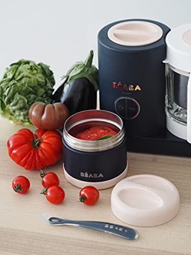 Beaba Stainless Steel Insulated Food Jar 10 oz, Kids insulated, Lunch Containers, Leakproof, Wide Opening, Suitable for Hot and Cold Foods (Midnight) - color: Midnight