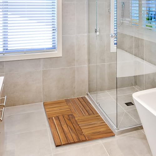 Utoplike Teak Wood Bath Mat, Extra Large Shower Mats for Bathroom 40 x 20in | with Non-Slip Pads, Wooden Floor Sturdy Mat for Inside Shower, Luxury Spa Home or Outdoor - size: 40" x 20" (Rectangular)