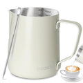 HOOMIL Milk Frothing Pitcher, 12oz/20oz/32oz 304 Stainless Steel | Steaming Pitcher with Clear Scale, Barista Milk Frother Cup Jug for Espresso Machine Coffee Cappuccino Latte Art - 20oz - color: Matte White, size: 20 Ounces