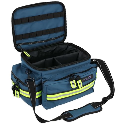 Lightning X Products Lightning X Mid-Sized First Responder EMT Bag | LXMB25 Fully Stocked Aid Kit w/ 200+ BLS Supplies - Blue - color: Blue