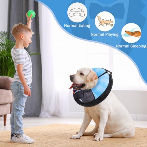 SCENEREAL Dog Cone Alternative After Surgery Donut Collar | Soft Pet Recovery Pillow Collar for Medium Large Dogs, Inflatable Adjustable Neck Collars to Prevent Licking, Black Suit S - color: Black Suit, size: S(Neck 11"-13")