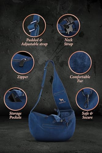Noah & Paw Dog Sling Carrier for Small Dogs 3-10lb, Dog Sling for Small Dogs and Cats, Dog Carrier with Adjustable Padded Strap, Vegan Denim Lined with Fur, 3X Safety Features, Machine Washable - color: Light Blue, size: 15.0"L x 6.0"W x 5.5"H