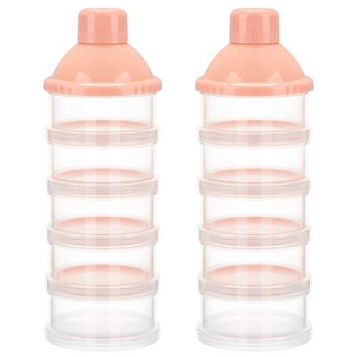 Accmor Formula Dispenser On The Go, 5 Compartments Stackable Formula Container for Travel, Baby Milk Powder Kids Snack Container, BPA Free - color: Light Pink-2pc