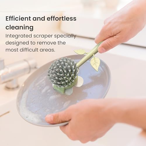 Vigar Florganic Dish Brush with Handle and Built-in Stand, Multicolor | Daisy-Shaped Kitchen Scrub Brush, Dishes and Sink Cleaning, Non-Stick Safe Soft Nylon Bristles, Dishwasher Safe