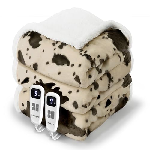 Heated Blanket King Blanket - Fast Heating Electric Blanket, Soft Heated Throw with 4 Time Settings,10 Heating Settings, Warm Gifts for Women Mom Grandma(90" x 100" Light Brown) - color: 03 - Brown Ombre-beige, size: King 90" x 100"