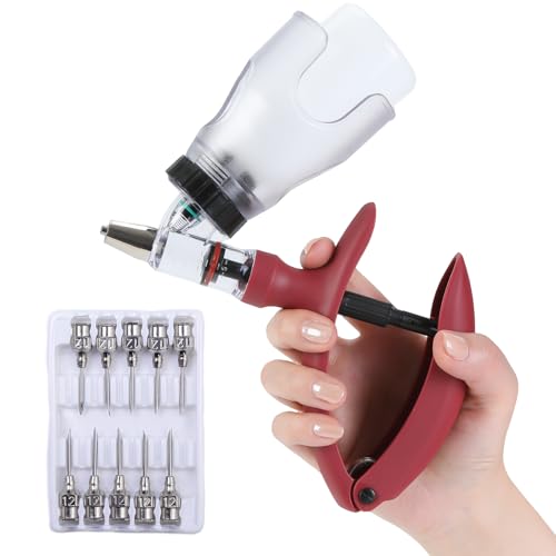5ml Continuous Self-Refilling Livestock Syringe, 10 Needles Included | Adjustable dosage from 0.5ml to 5ml Veterinary Injection Gun for Chicken, Duck, Pig, Sheep, Cow Poultry - color: Rose Red