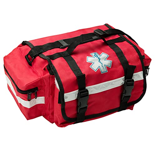 NOVAMEDIC NM-RO63P Professional First Responder Bag, 17” x 9” x 7” Empty EMT Trauma Kit Carrier with Removable Dividers, Reflective Strips, Water-Resistant Base for Emergency Medical Supplies (Red) - color: Red