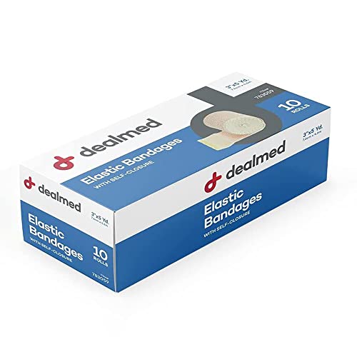 Dealmed 3" Elastic Bandage Wrap with Self-Closure - 10 Count (1 Pack) | Cotton Polyester Blend, Individually Packed, Breathable 5 yd Stretch Fabric, For Sprains Strains Edema, 10 Total Rolls - size: 10 Count (Pack of 1)