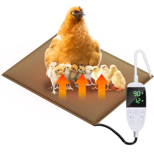 Chicken Heating Pad Chick Brooder Pad Poultry Heated Mat Adjustable Digital Thermostat Brood Heater Warming Blanket with Timer Anti Bite Wire Warmer Bed for Small Animal Pet 15.7 x 23.6 inch