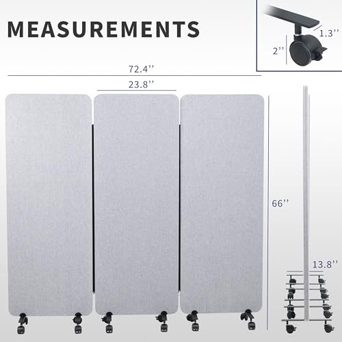 VIVO Freestanding 72 x 66 inch Privacy Panel, Mobile Cubicle Divider, x3 24 inch Wall Partitions, Gray, PP-3-T072G-M - size: 72"