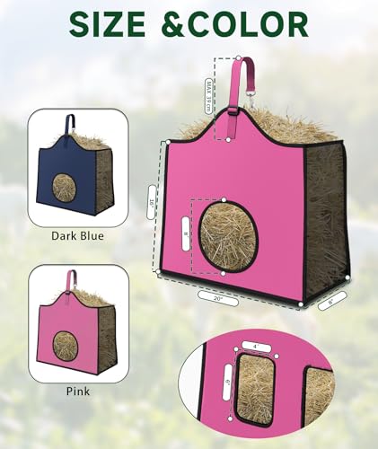 Hay Feeder for Goats and Horses - Slow Feed Design, Heavy Duty Hanging Hay Bag for Barn, Trailer & Paddock, Easy to Hang & Clean(1pcs, Pink) - color: 1pcs-pink