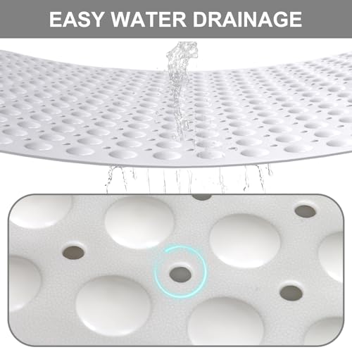 Shower Mat Non Slip, 36" x 24" Large Shower Floor Mat with Drain Holes and Suction Cups, Soft TPE Anti Slip Shower Stall Mats for Inside Shower, Machine Washable, White - color: White