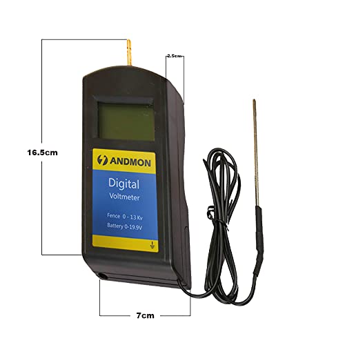 Andmon Electric Fence Tester Battery Testing Digital Electric Fence Voltage Tester Testing Range 250 to19900V LCD Voltage Detector Gardening Tools