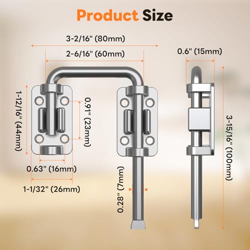 Sliding Door Loop Lock, 2-3/8 Inch Door Latch Lock, Silver,1PC | Patio Sliding Door Latch, 7mm Solid Stainless Steel, Door Lock for Barn, Screen, Fence, Garden, Shed, Multi Angle Fit - color: Silver-1PC