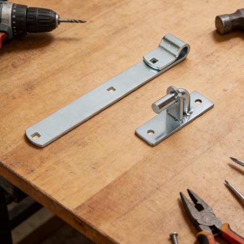 4 Pack Wall Mount Gate Hinge Bracket with Strap Hinge Heavy Duty Farm & Chain Link Gate Hinges Farm Gate Hinges Outdoor Hardware for Barns Tool Sheds and Other Swing Doors, Galvanized - style: 4pcs U-shape-12''