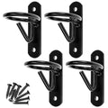 QWORK Metal Bucket Hangers for Horse Stalls, Black Wall Mount Holder with Ring Attachment, Multi-Purpose for Horses, Goats, Donkeys, and More - Includes 4 Hooks and Stainless Steel Screws