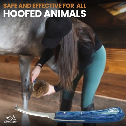 Right-Handed Narrow Farrier Hoof Knife, Horses, Ponies, Minis | Narrow hoof knife for detail trimming; J2 stainless steel blade; smooth blue layered handle; right- or left-handed - style: Right-Handed