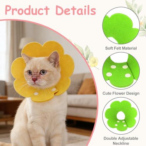 Felt Cat Recovery Collar, Cute Flower Cat Recovery Collar Adjustable Recovery Cones (2Pcs, XS 5.1-6.3inch, Fluorescent Green) for Small Dogs Kittens Cats - color: Green, size: XS（0-1 KG/0-2.2 lb）