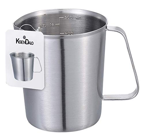 SUS304 Stainless Steel Measuring Cup Pitcher, 16oz/2Cup/500mL Metal Measuring Cup with Precision Engraved Markings for Kitchen Baking, Frothing, Liquid, Coffee, Milk - size: 500ML