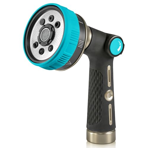 RAINPOINT Hose Sprayer Nozzle Heavy Duty - 8 Spray Patterns Garden Hose Nozzle with Adjustable Flow Control for Watering Plants, Washing Cars,Washing Pets, Thumb Control (Blue) - color: Blue