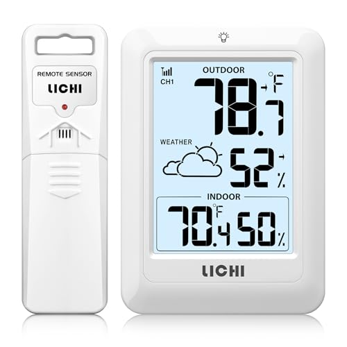 Indoor Outdoor Thermometer Wireless Weather Station, Internal External Thermometer Hygrometer, Home Batteryoperated Temperature Humiditymonitors330 Feet (About 100 Meters) Backlight Display (White) - color: White