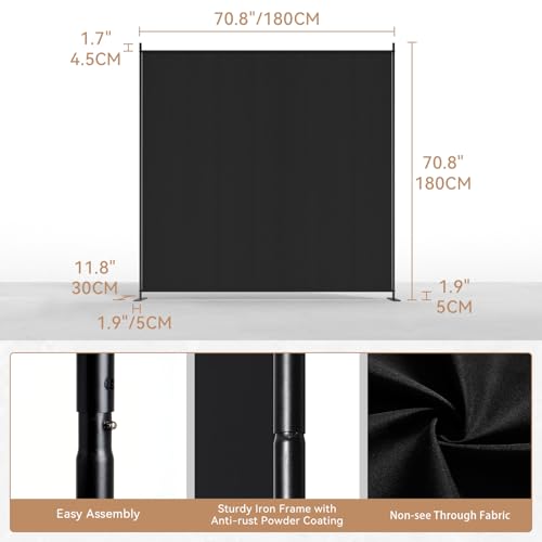 C-Hopetree 1 Panel Room Divider, 6 Ft Tall Indoor Folding Privacy Screen, Portable Partition Separator, Freestanding Separation Temporary Wall for Office, Bedroom, 71" W X 71" H, Black - size: 1-Panel