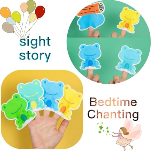 5 Little Speckled Frogs & Pond Finger Puppets Set, 6PCS Felt Nursery Rhyme Finger Puppets Toy for Toddlers, Interactive Parent-Child Play, Preschool Classroom Activities, Storytelling & Bedtime Songs - style: 5 Little Speckled Frogs