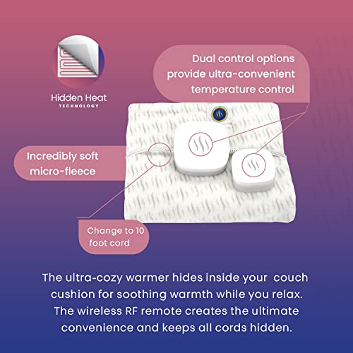 Hidden Heat Electric Couch Cushion Warmer by Spotwarm; Wireless RF Remote, Microplush Flannel Heated Seat, Single User Bed Warmer, Pet Bed Warmer - 17” by 20” - size: 17" by 20"