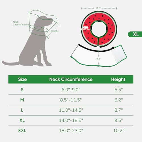 Supet Sponge Dog Cone Collar Stop Licking After Surgery, Dog Donut Collar | Adjustable Dog Recovery Collar Alternative, Detachable Shield, Soft, Comfy Cone, Neck Pillow for Large Dogs - color: Watermelon, size: XL(Neck 14"-18.5")